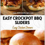 Tender Slow Cooked Bbq Chicken sliders made with Pulled Chicken In The Crockpot and topped with barbecue sauce.